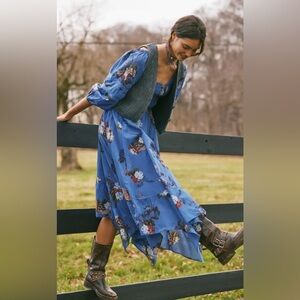 Free People Morning Glory Floral Smocked Long Sleeve Maxi Dress Womens XS